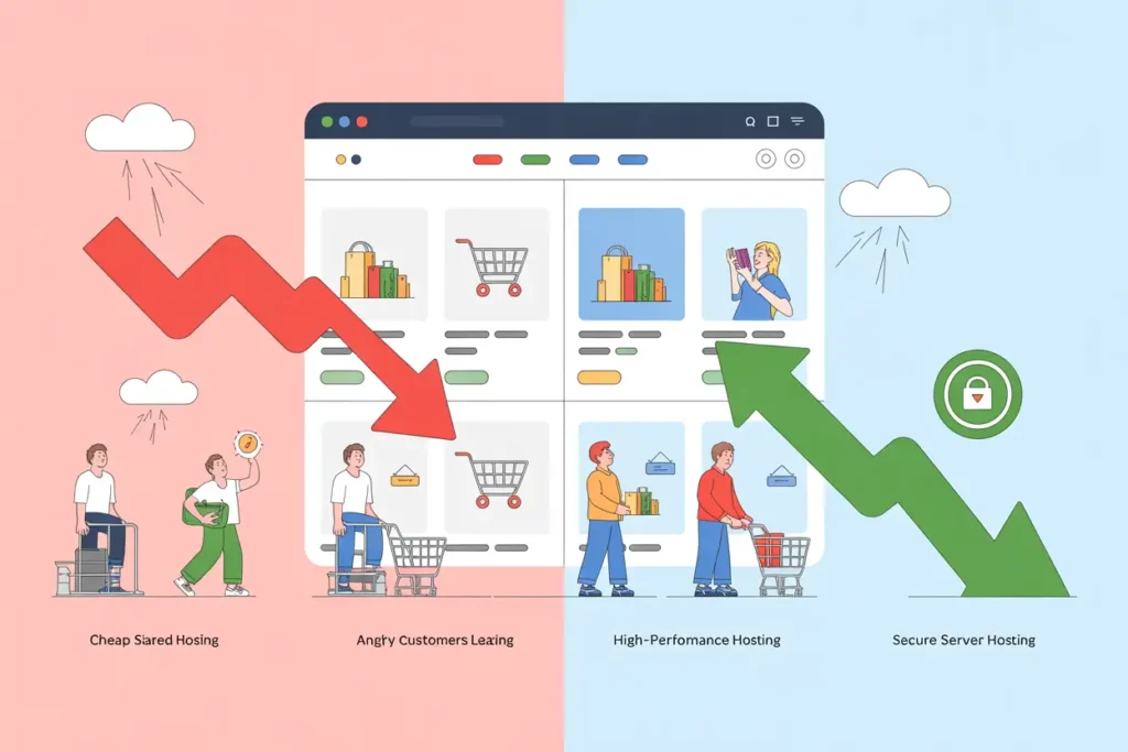 the visual about the cheap hosting and affordable hosting that shows stressful customers and happy customers 