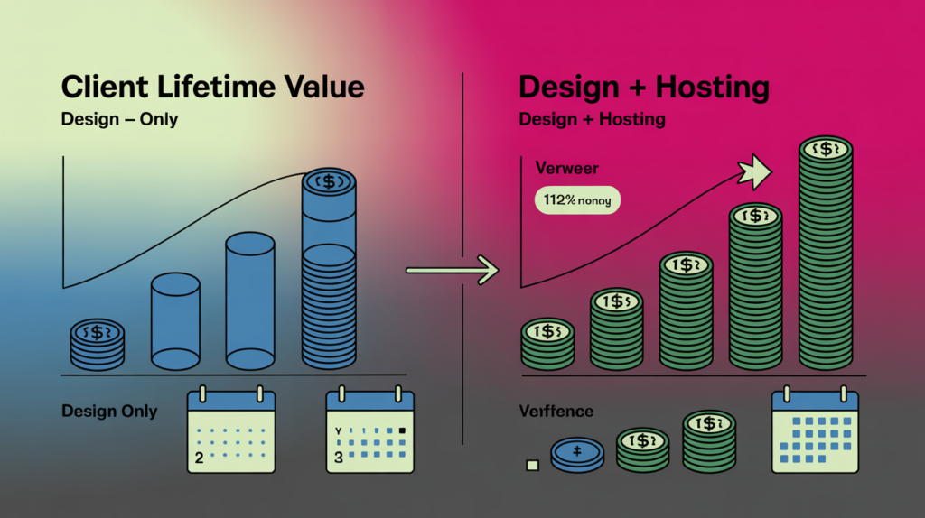 VFnAeIIMS5us6VDVMVMhBg The diagram shows earning potential of website design vs Web design plus hosting services