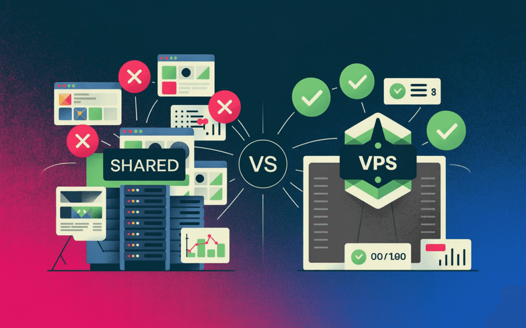 a digital illustration showcasing a mode JjBswSutQjq9AIfYzGHuOg vYFPbnnQRAqKvzjxBdK 0w 1 VPS differs from shared hosting for Node.js apps