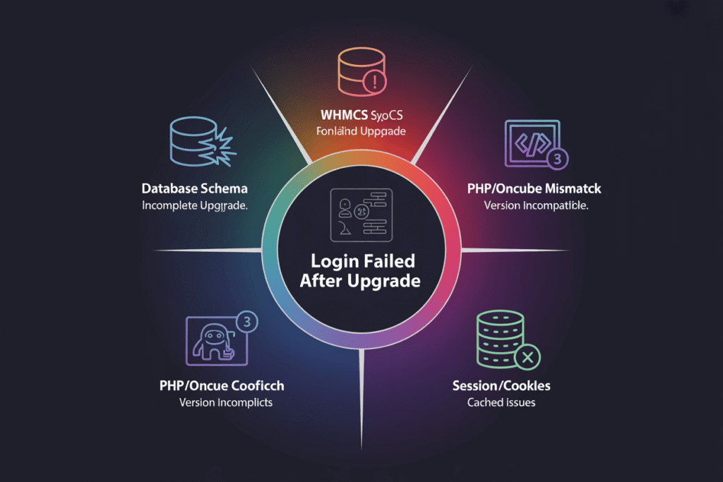 WHMCS Login Failure Causes Diagram
