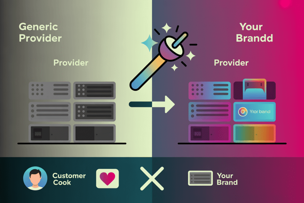 create a modern sleek visual showing the pdg vTfLTJq6 vgNQ1DkxA hJat1pOnRJ20cy4q YLSHw 1 showing difference between general reseller hosting provider vs white label reseller hosting provider