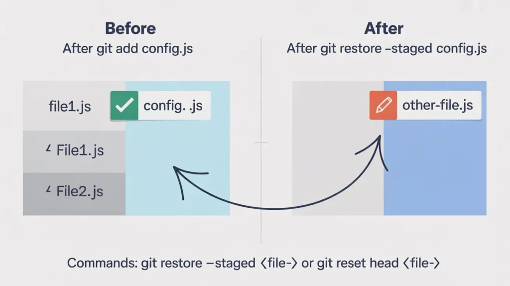 Diagram of unstage a single file before and after