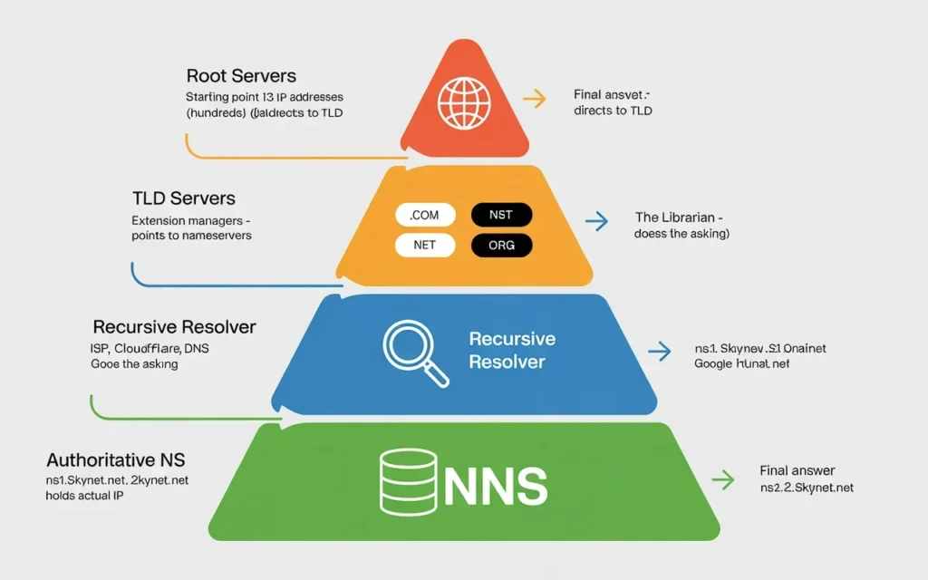 diagram of How Root, TLD, Recursive, and Authoritative DNS Servers Work Together