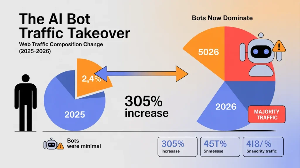 lsTKuUjeSDq9 qGnBcf9eA@2k Diagram showing about How AI bots take over the traffic in 2026