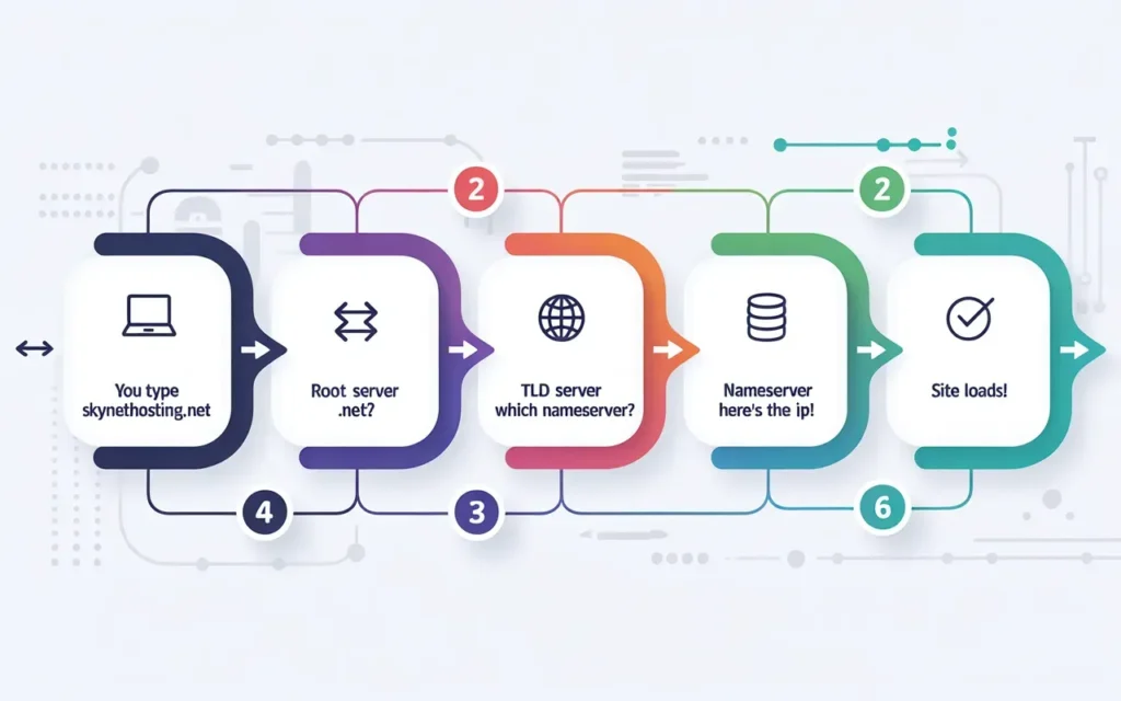 How DNS working 6 step diagram